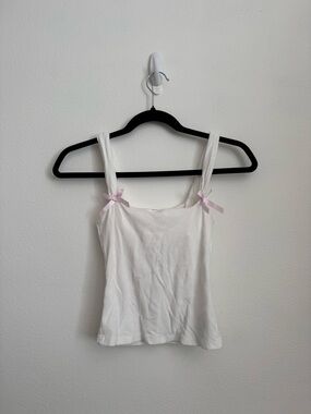 Edikted White Tank Top with Pink Bow Straps